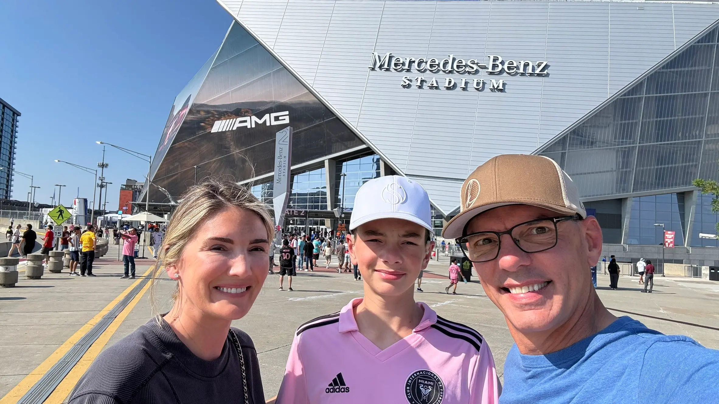 Daylen Hammon with family in Inter Miami kit outside Mercedes-Benz Stadium in Atlanta